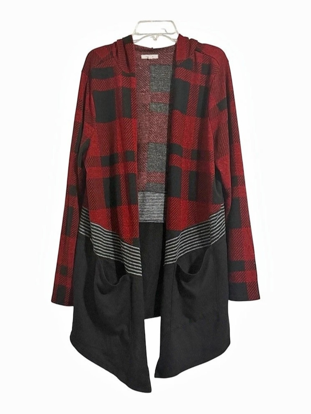 Maurices Red Buffalo Plaid Hooded Cardigan Red & Black - Size 0X
